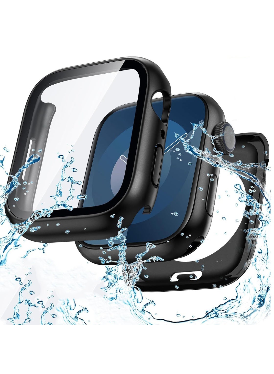 QIRG 2 in 1 Waterproof Case for Apple Watch Series 6/5/4, SE 3/2/1 Screen Protector 40mm, 360 Protective Glass Face Cover Hard PC Bumper + Back Frame for Apple Watch Series 6/5/4, SE 3/2/1 40 mm, Black